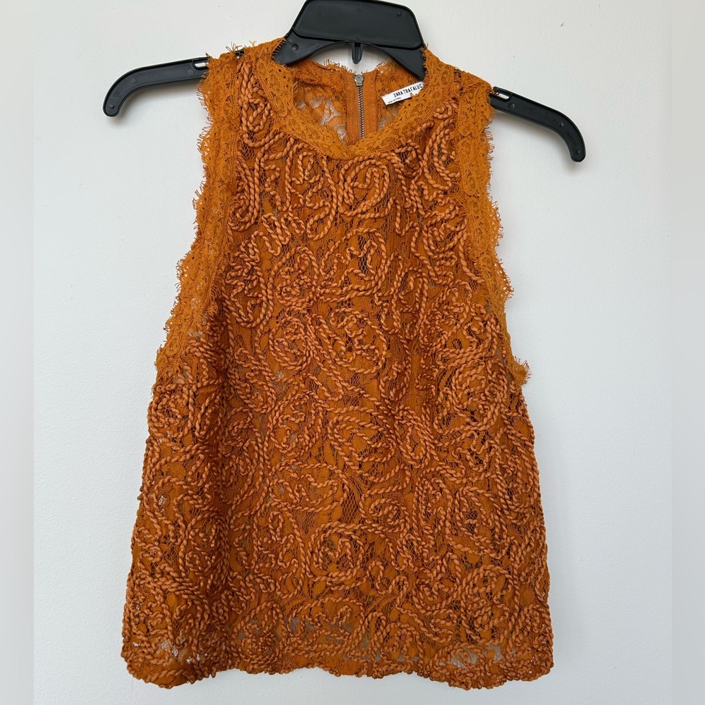Zara lace sleeveless crop top orange